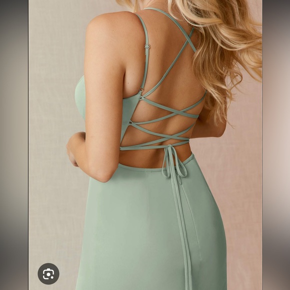 Azazie Dusty sage mesh bridesmaid dress. Style “Krista” - Picture 3 of 6